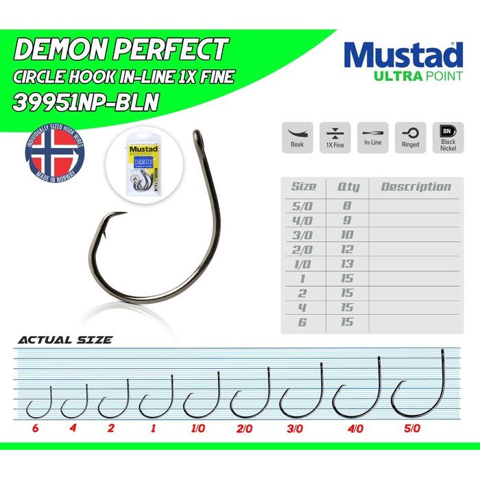 Mustad DEMON PERFECT CIRCLE HOOK IN-LINE (Ultrapoint) Mata kail tajam