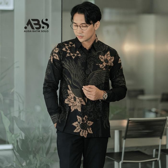 ALISA BATIK SOLO Motif Meliwis Hitam Kemeja Batik Solo Pria Lengan Tangan Panjang Nyaman Modern