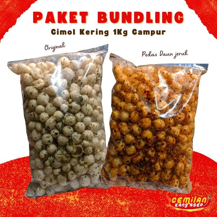 

(Best Seller) 1Kg - Cimol Kering Endog Lewo Bundling Pedas+Original Cemilan Kang Asep Food
