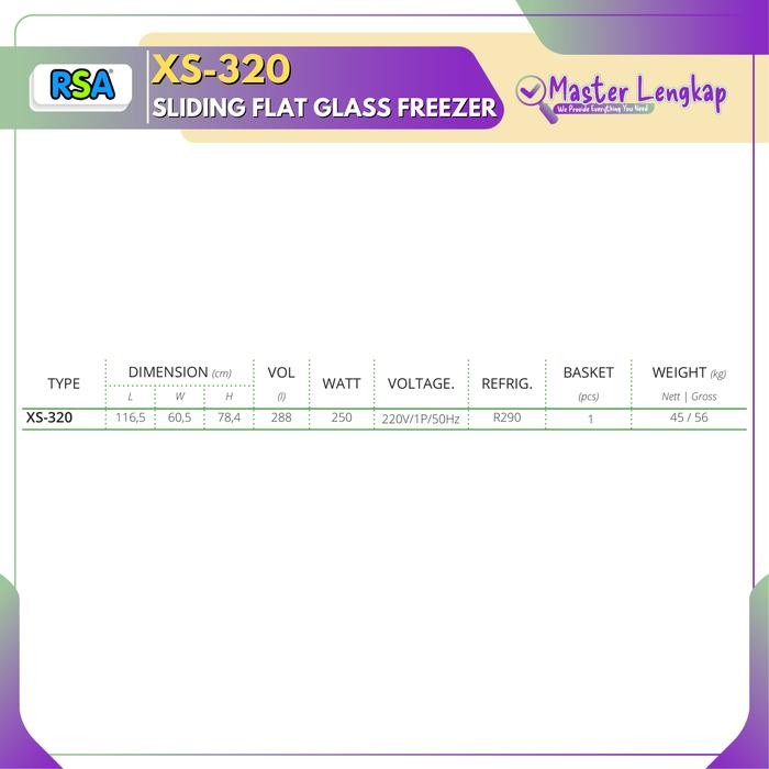 Rsa Sliding Flat Glass Freezer Xs-320 / Xs320 / Xs 320