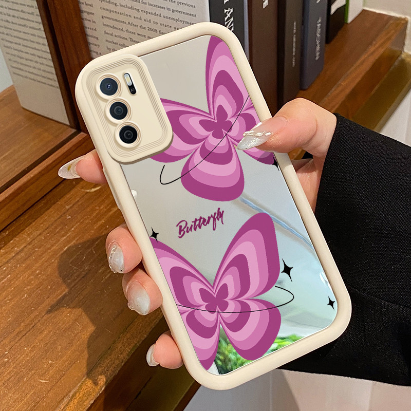 Casing Hp Untuk OPPO A16 OPPO A16s OPPO A54s Case Kupu-kupu ungu cermin Kasing Scrub Kesing Silikon 