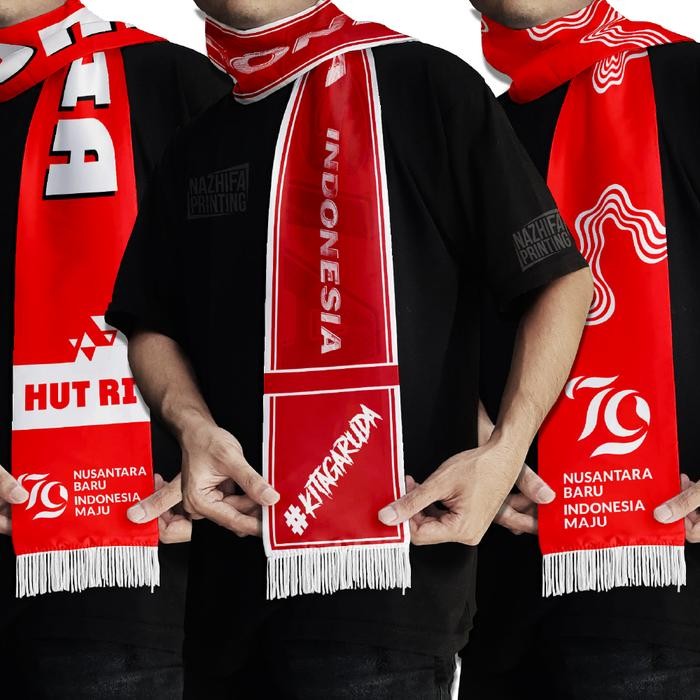 (Allthebest) Nazhifa Printing - Syal Merah Putih Indonesia - Syal 17 agustus HUT RI Scraft Scarf