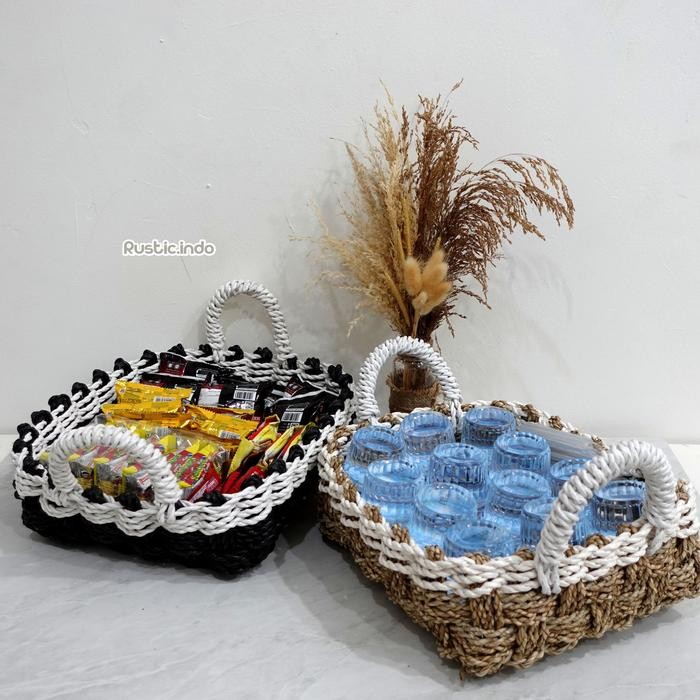 PREMIUM Keranjang Kotak Wadah Tempat Minum Anyaman Plastik Serbaguna