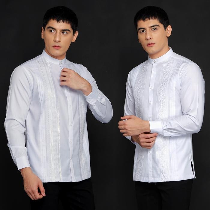 Casella Baju Koko Lengan Panjang Pleats Embroidery Baju Koko Putih