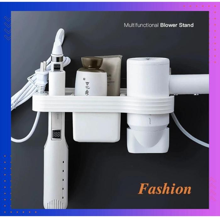 PREMIUM Rak Holder Hair Dryer Kamar Mandi Organizer Plastik Multifunctional Blower Stand Fashionable