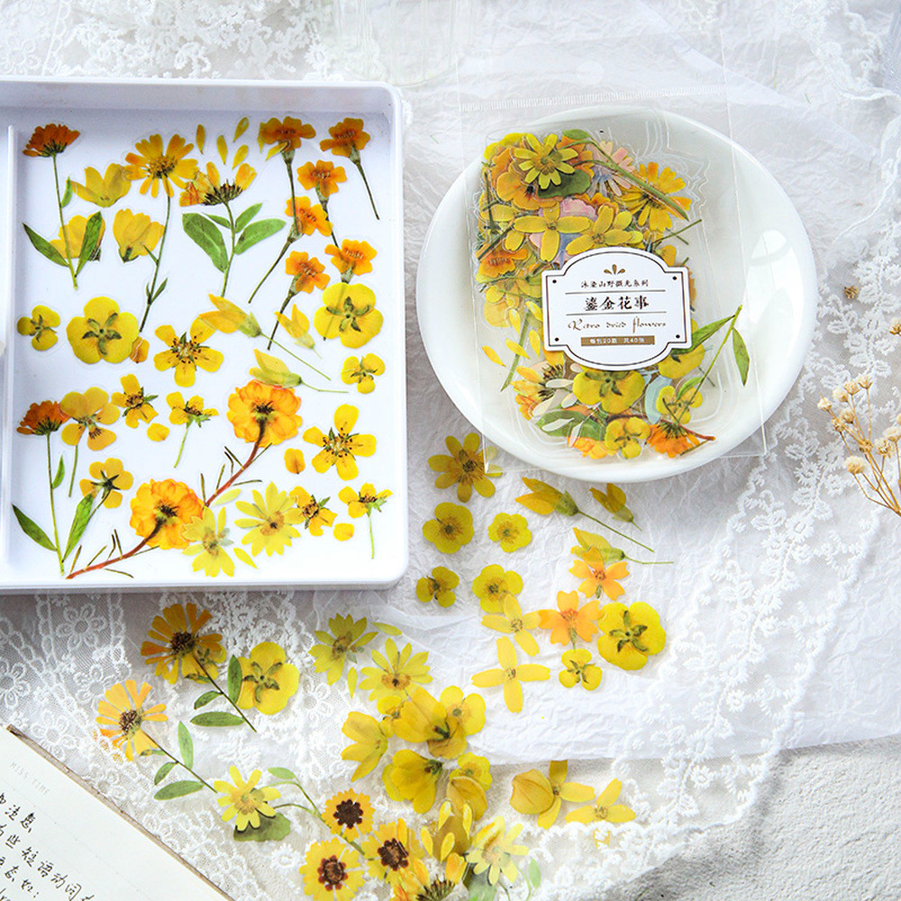 

Mr.paper 2 Styles 40Pcs/Bag Fresh Flower Stickers Ins Style Cute Hand Account Material Stickers