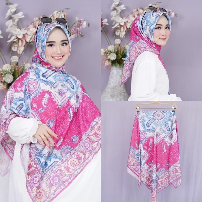 (Expert) ( SERIES TURKEY ) Hijab Motif Terbaru Segiempat Motif Bunga Denay Motif 2024 Katun Voal