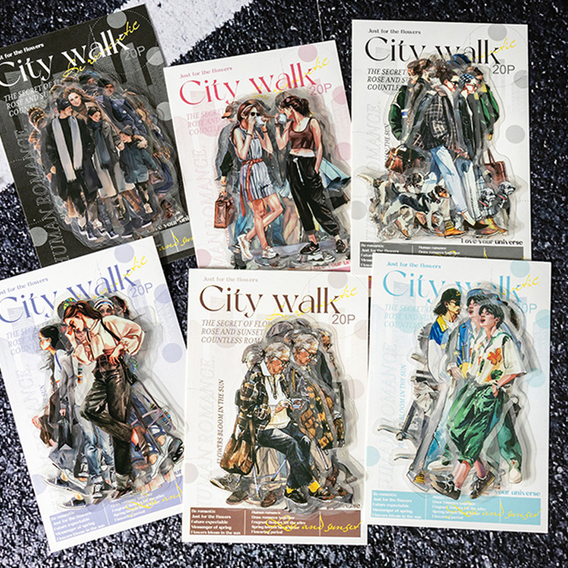 

60pcs/bag City walk series original characters PET sticker pack DIY handbook diary mobile