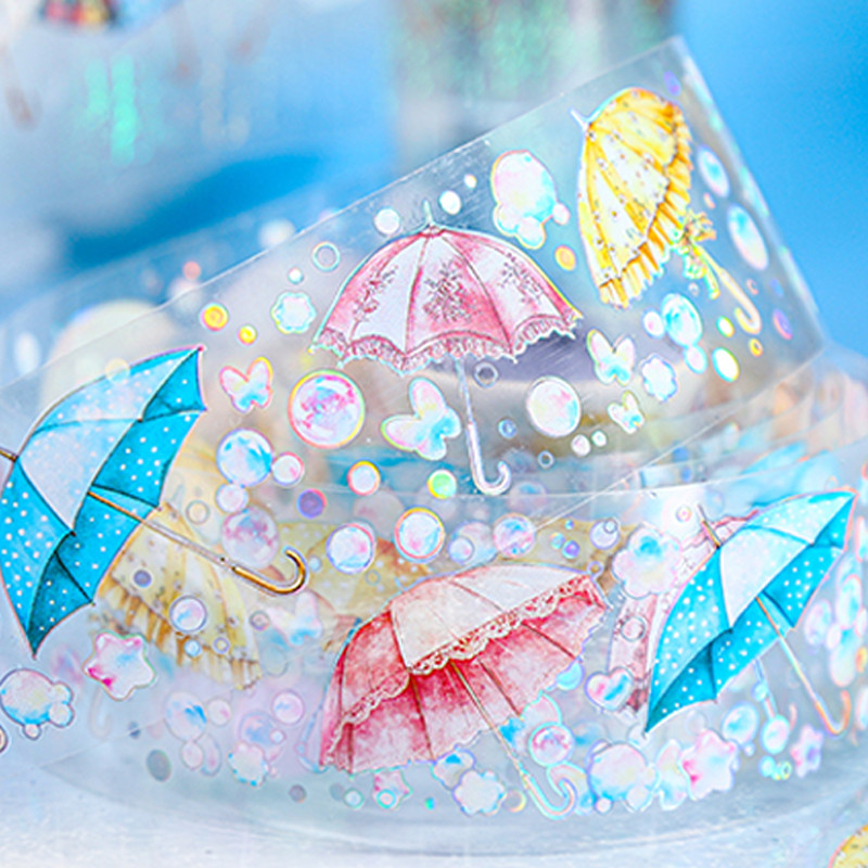 

3rolls/bag Umbrella Time Series Laser Silver PET Waterproof Masking Tape DIY Water Cup