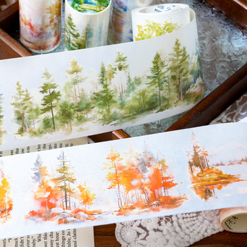 

4Style 1Roll/bag Mountain Forest Theme Landscaping Long Loop Washi Tape DIY Handbook