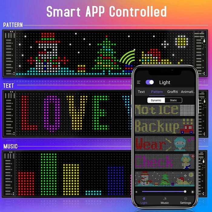 Running Text LED Matrix Panel Bluetooth Colorful Display Kit 5V Papan Lampu Pesan Iklan Mobil