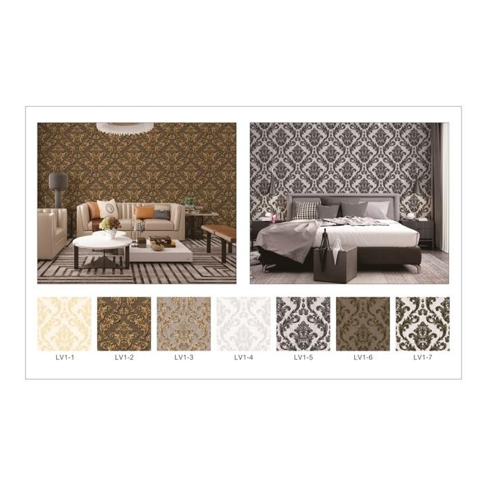 Wallpaper Dinding Batik Ruang Tamu Coklat Gold Klasik Preum