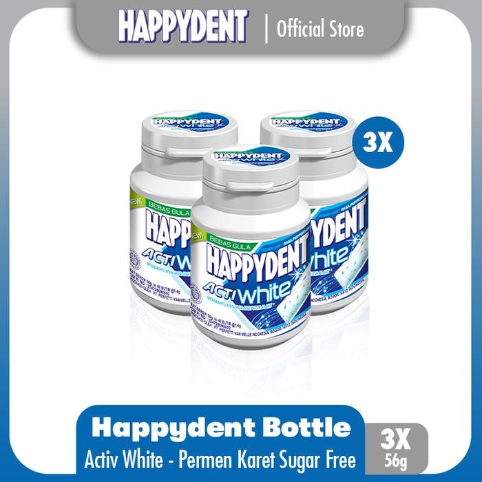 

ND2L Happydent Acti White Sugar Free 168G - Permen Karet Mint (3 Botol)
