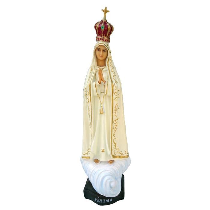 Pajangan Patung Rohani Katolik Bunda Maria Fatima Kuning Padat 27Cm