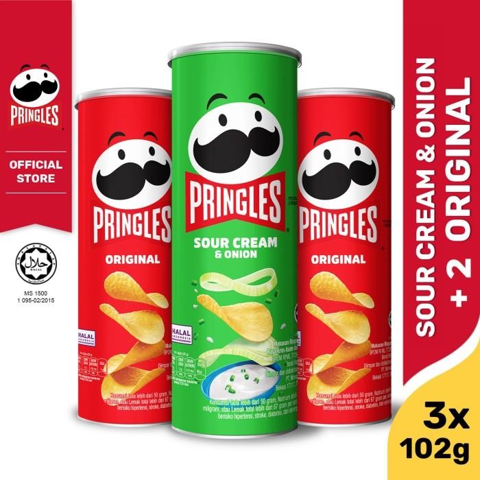 

IOI2 [Bundle 3Pcs] 2 Pringles Original 102G + 1 Pringles Sour Cream 102G