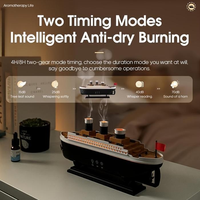 

250ML TITANIC SHIP MODEL DECORATION AIR HUMIDIFIER ESSENTIAL OIL DIFFUSER JELLYFISH SMOKE RING SPRAY