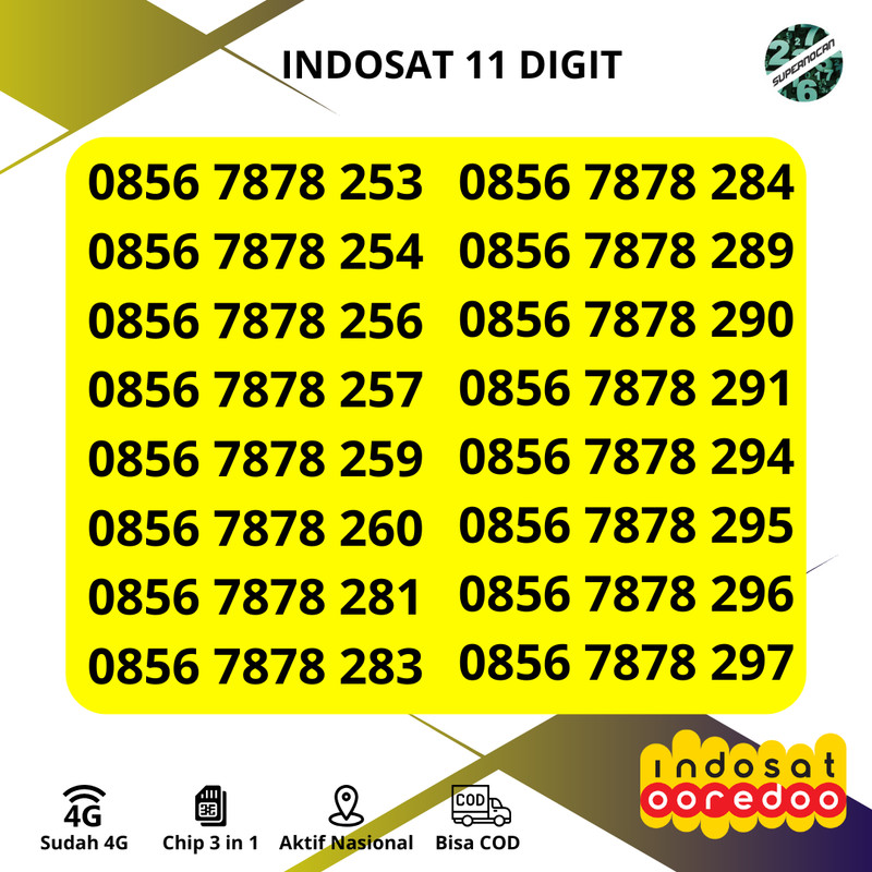 Nomor Cantik Indosat 11 DIGIT SERI 7878 RAPIH HOKI KUOTA 3GB / 30 HARI - VARIAN B- 5G Ready