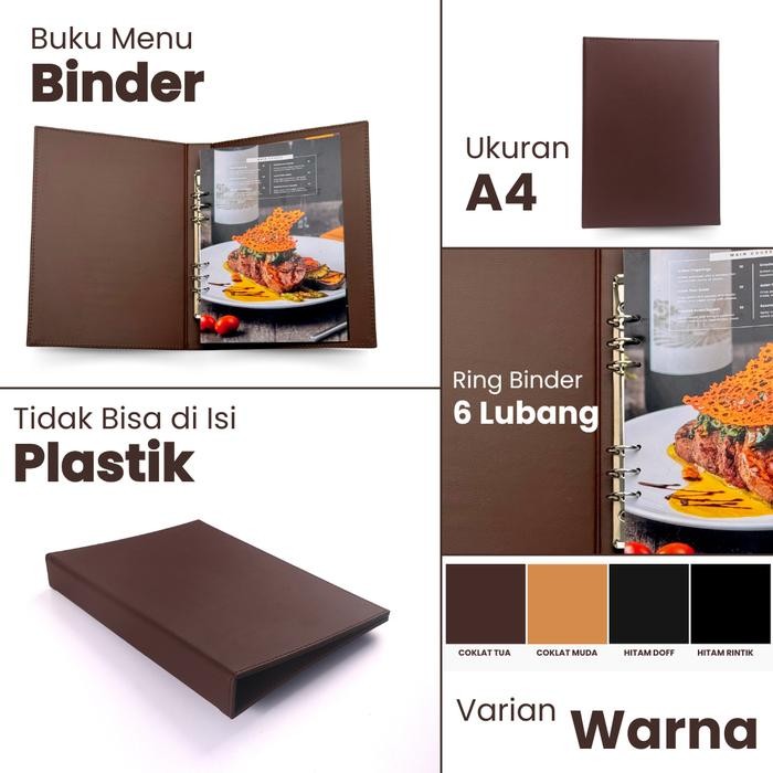 

Buku Menu Jakarta - Buku Menu Kulit Ring Binder 6 Lubang (Tanpa Plastik) A4 Hitam, Coklat Muda,