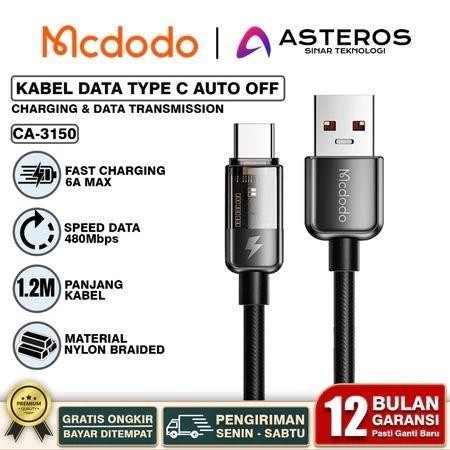 MCDODO Kabel Data USB Type C Fast Charging Auto Disconnect 6A Max 120w CA-3150, CA-6190 Cable