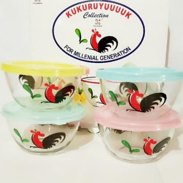 Mangkok Kaca Ayam tutup isi 4 pcs