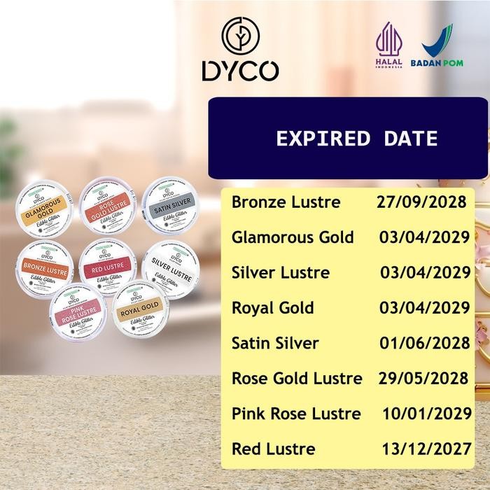 

Pewarna Makanan Minuman Kue Bubuk DYCO Edible Glitter Murni 4 gr BPOM HALAL