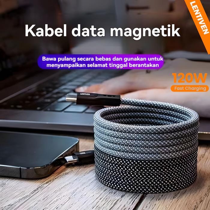 LENTIVEN 120W Kabel Data Fast Charging Dengan Magnetic Micro usb Type C TO Type C Cable FOR iPhone