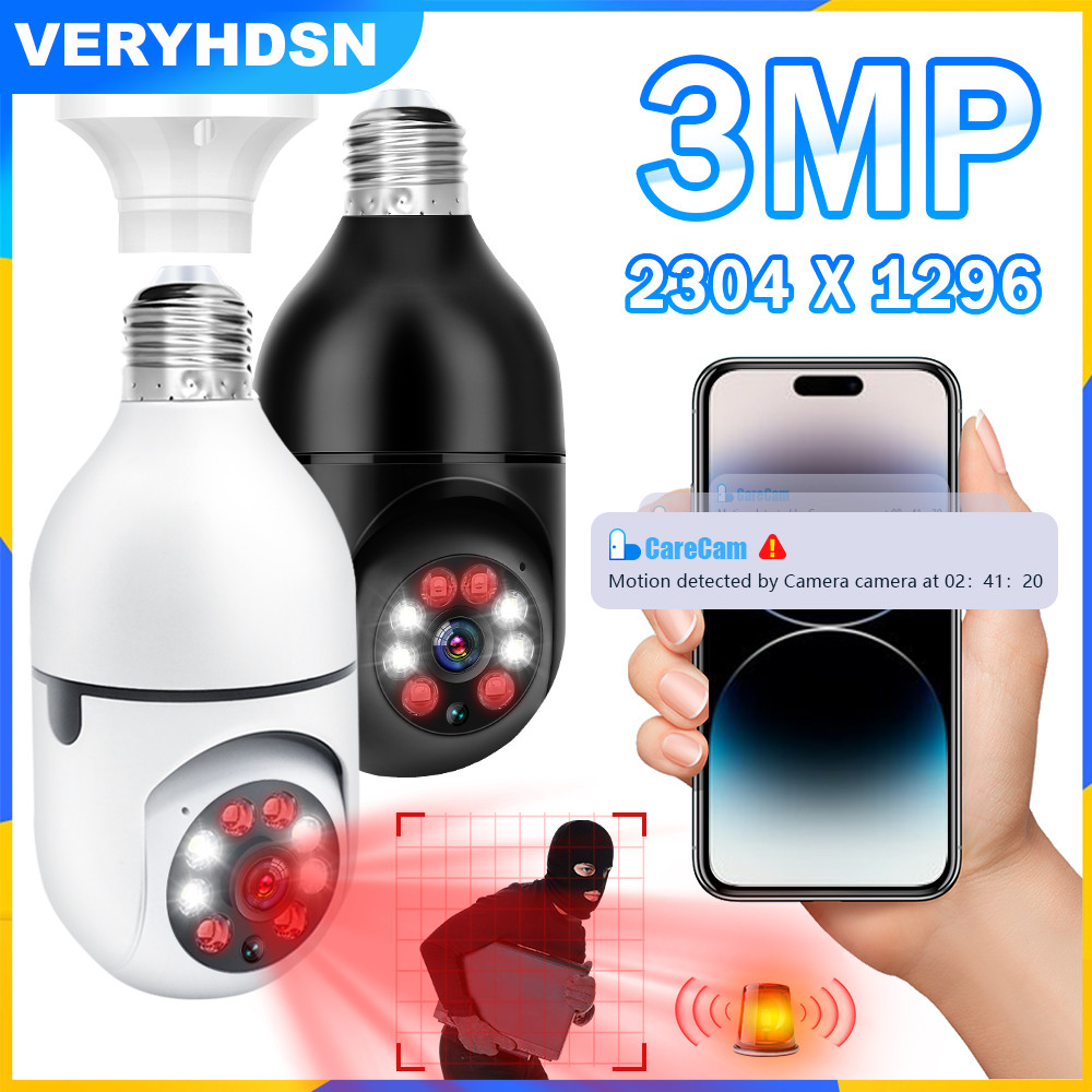 3MP FHD Wifi Camera 4PCS E27 Indoor Surveillance Ip Baby Monitor