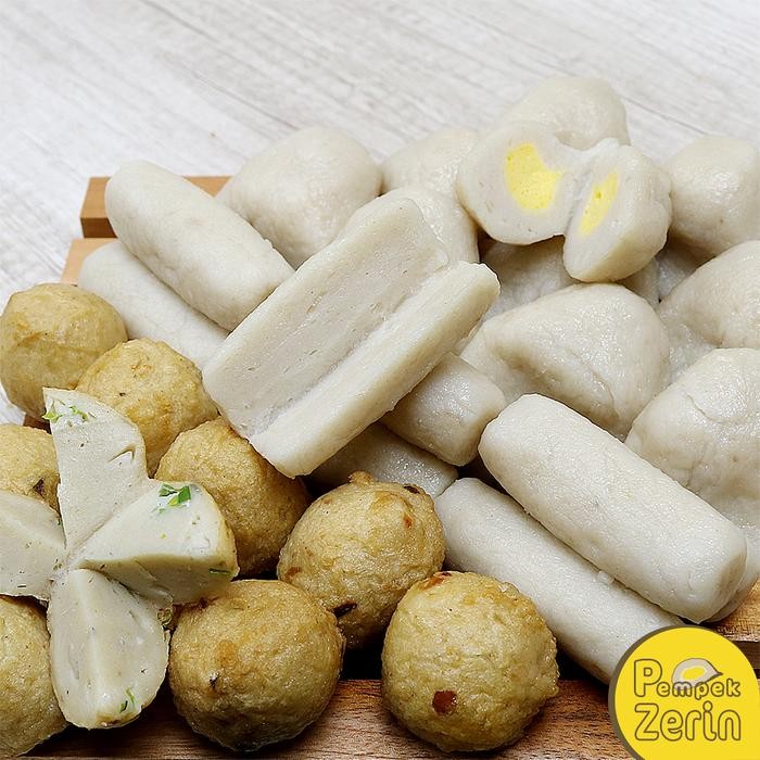 

PEMPEK ZERIN - PAKET CAMPUR KECIL 30 PCS + CUKO 250ML, KHAS PALEMBANG, 100% IKAN TENGGIRI, VAKUM