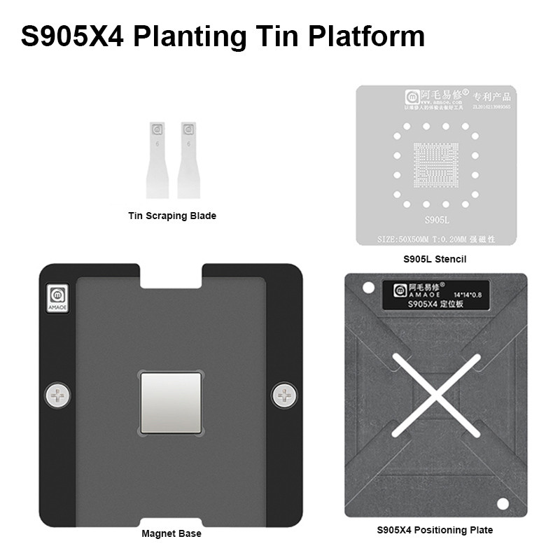 AMAOE S905X4 S905X Planting Tin Platform Set for S905L/905Z IC Strong Magnetic 0.20mm BGA Reballing 