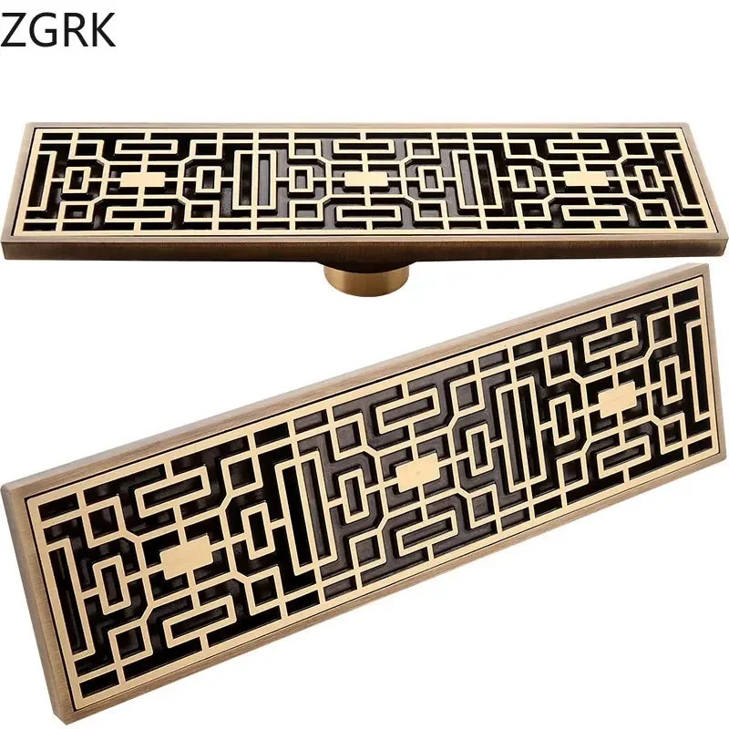 Brass Ectangular Floor Drain Bathroom 20/30CM Anti Odor Bathroom Strip Large Displacement Drain Gang