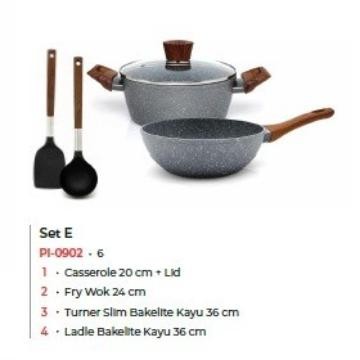 Cyprus Marble Set Paket Panci Casserole Fry Wok Turner Ladle Pi 0902