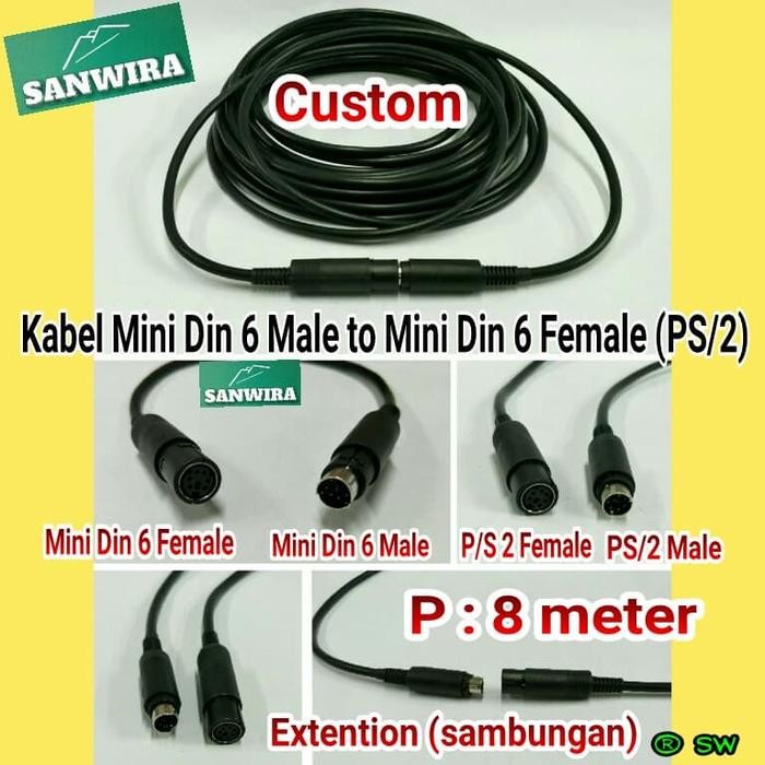 Kabel Mini Din 6 Male to Mini Din 6 Female (PS/2) - panjang : 8 meter