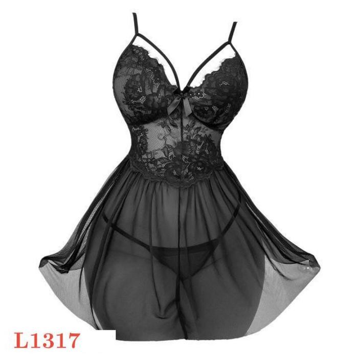 NEW Gaun Malam Sexy L1317 Baju Tidur Dinas Wanita Mini Dress Hitam Transparan