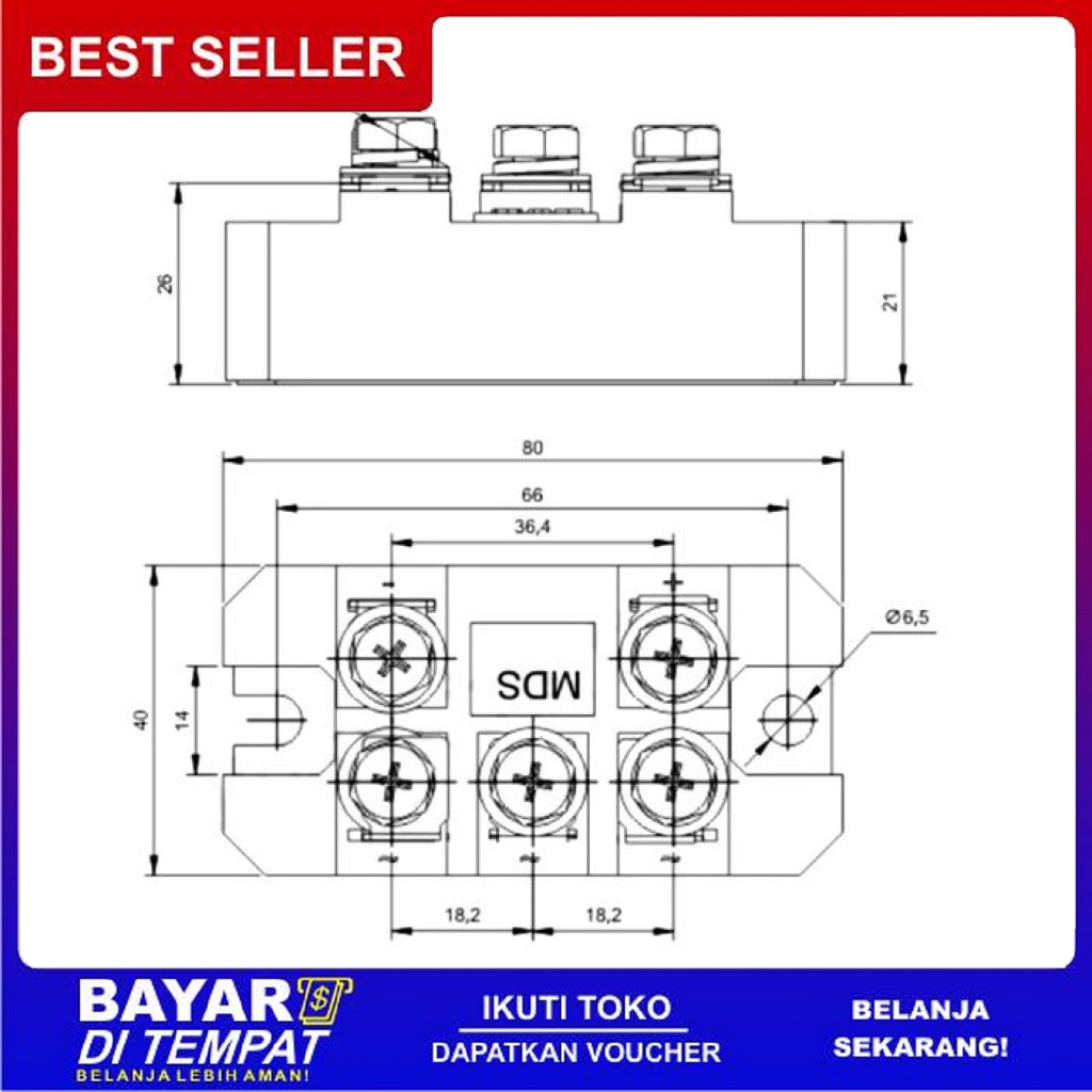 FREE ONGKIR BANG MDS100A 3-PHASE DIODE BRIDGE RECTIFIER 100A AMP 1600V MDS100-16 BISA COD