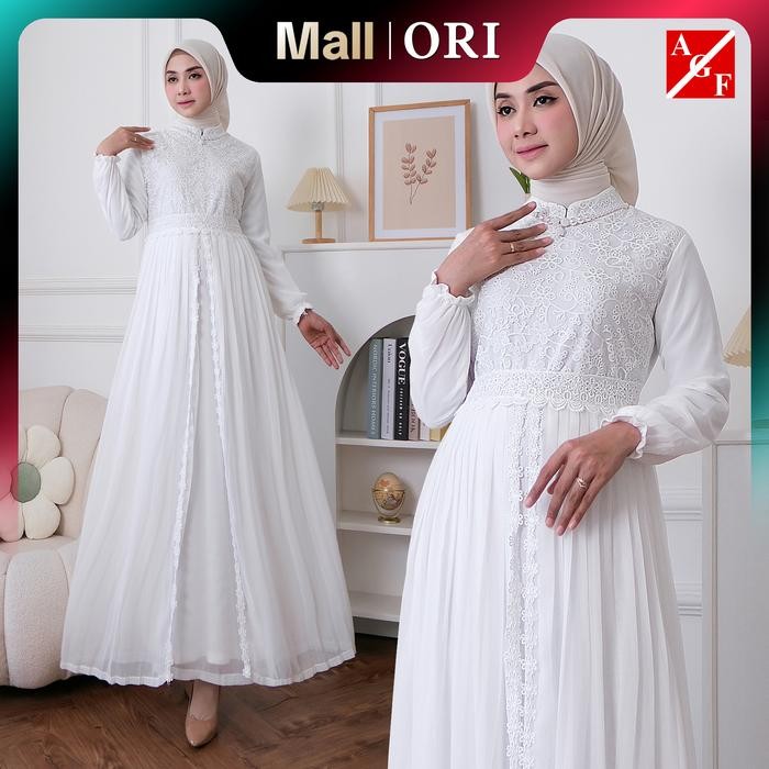 Agnes Hijab - Khairany Dress Gamis Putih Premium Baju Muslim Wanita Terbaru Simple dan Elegan Gaun