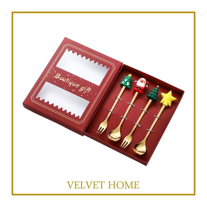 Sendok Garpu Emas Natal Christmas Gift Kado Hadiah Sendok Garpu Kecil
