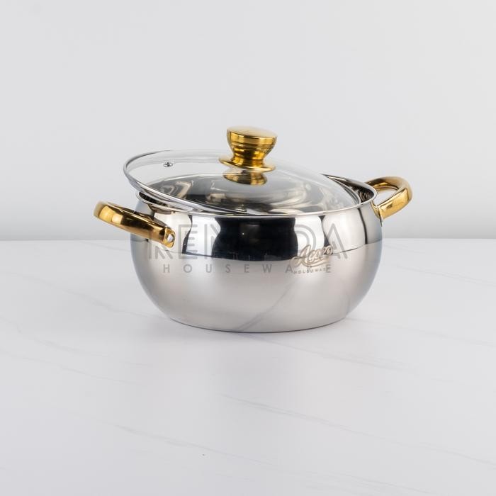 Agogo Soup Pot Panci Sup Ukuran 20-24Cm Stainless Steel Silver & Gold