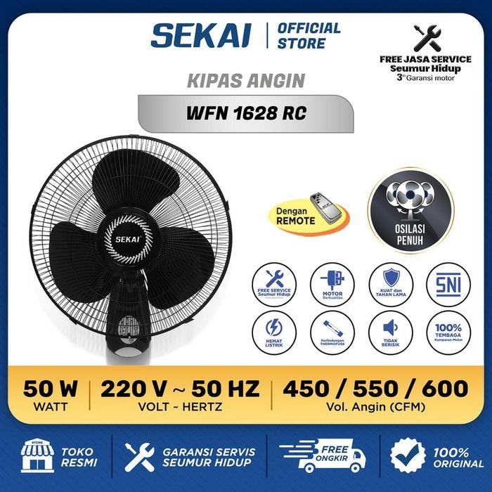 KIPAS ANGIN DINDING REMOTE SEKAI WFN 1628 TNG