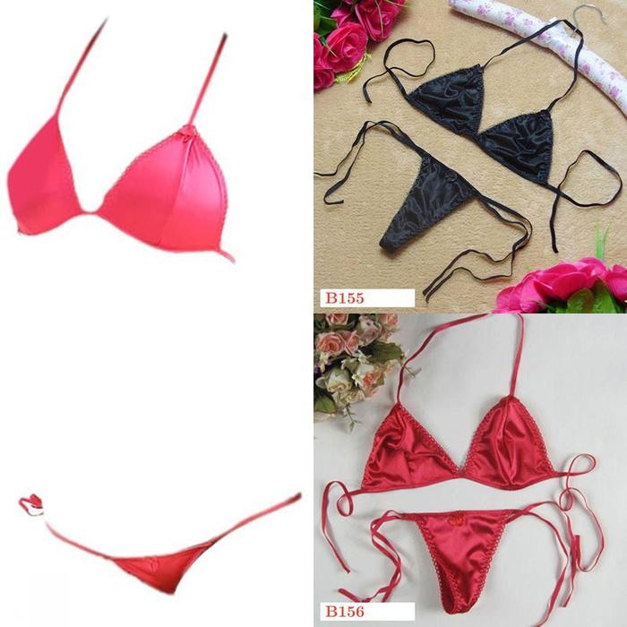 NEW B152 Set Pakaian Dalam Wanita BH Bra Bralette Mini Mikro Halter CD Satin Polos Model Bikini