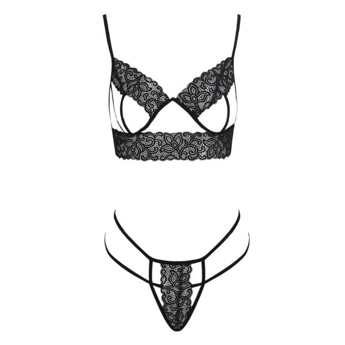 NEW B364 Set Pakaian Dalam Wanita BH Bra Bralette CD Tali 2 Hitam Lace Transparan