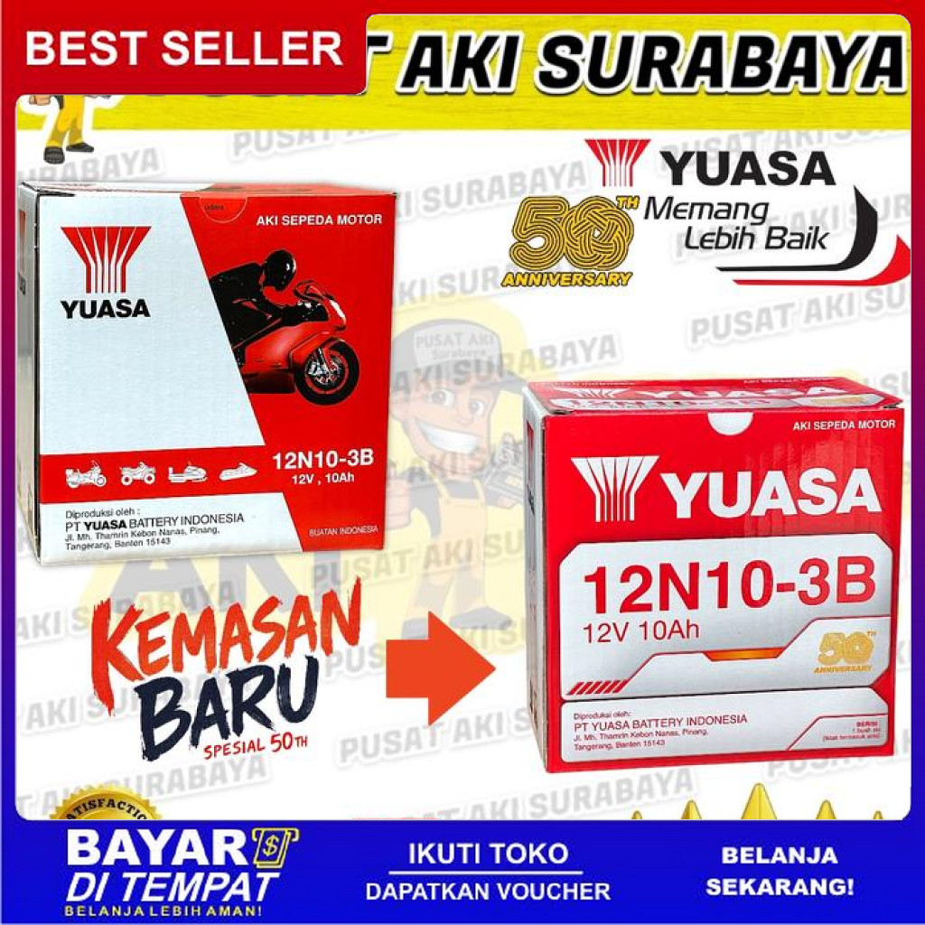 FREE ONGKIR PROMO ACCU BASAH YUASA 12N10 UNTUK STRUM IKAN 3 RODA EMERGENCY LAMP BISA COD