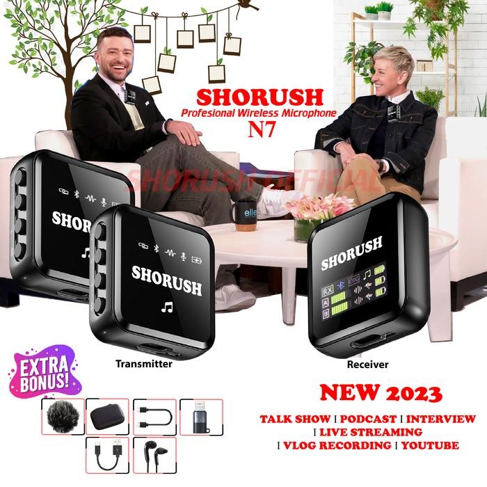 Shorush N7 New Version Professional Microphone Mic Clip On Wireless Kotak Mic ASMR Mukbang Noise