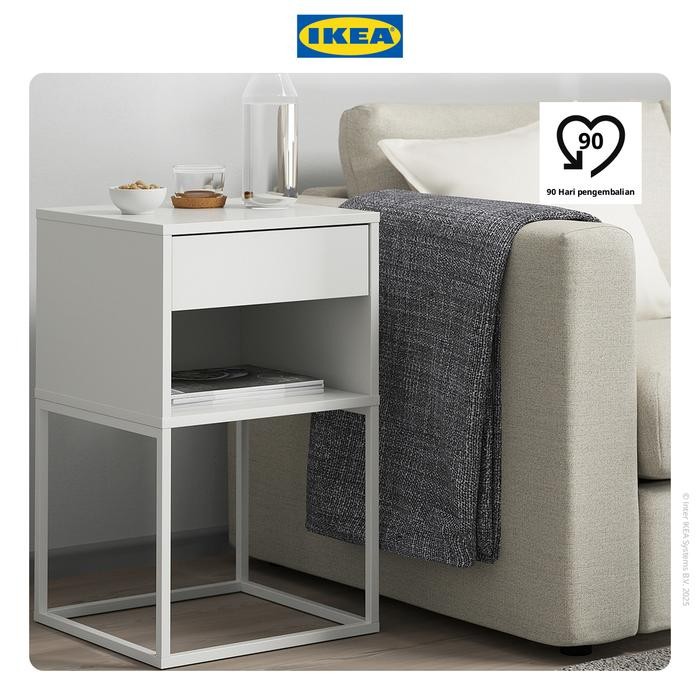 NEW IKEA VIKHAMMER Meja Samping Tempat Tidur Minimalis Putih 40x39cm