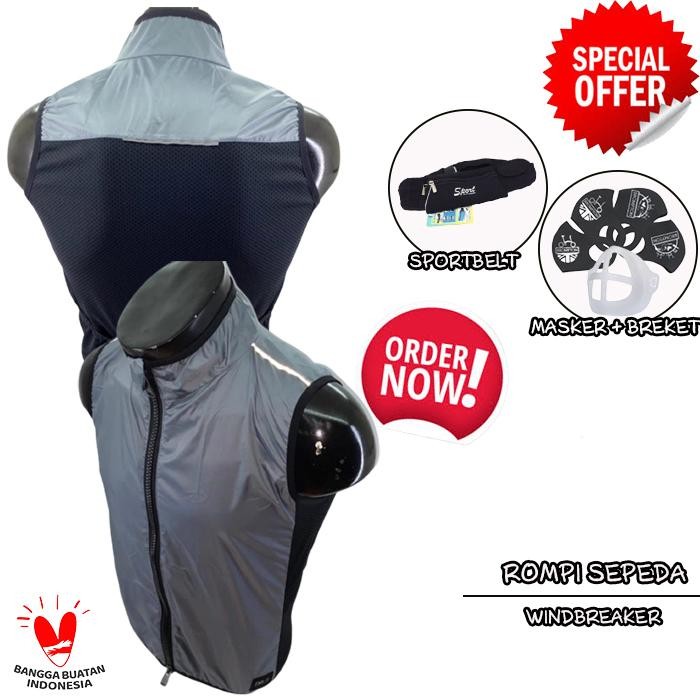 ROMPI SEPEDA WINDBREAKER ROADBIKE DOUBLE SLETING UNISEX GREY