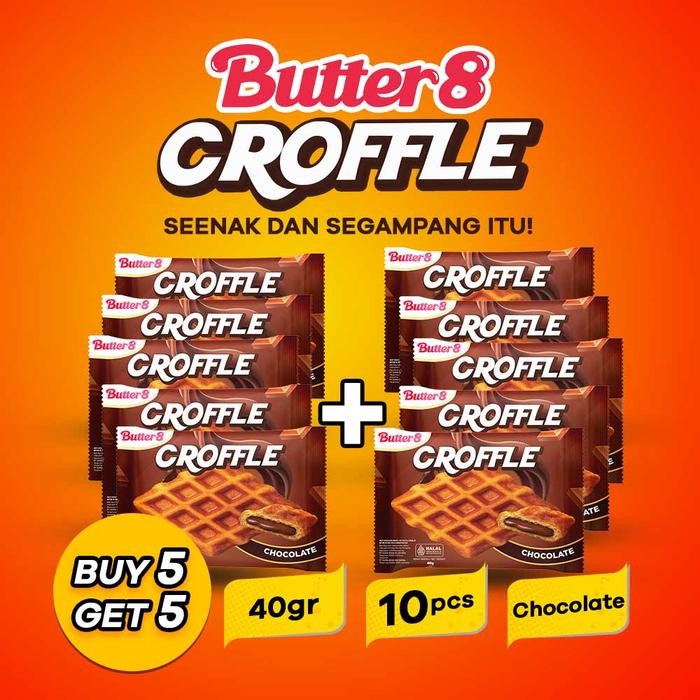 

[ BUTTER8 ] BELI 5pcs GRATIS 5pcs Croffle Chocolate Snack Premium Kekinian Ready to Eat 40gr Camilan