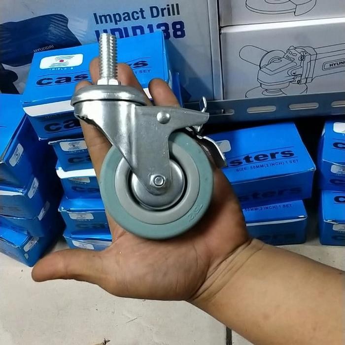 Casters Roda Srew Abu 3 Inch + Mur Roda Tusuk Abu 3 Inch Roda Troli Abu Drat M12 Rem Diameter