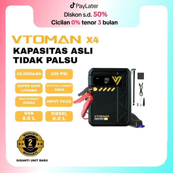 Promo Vtoman X4 Jumper Aki Mobil Dan Motor Kapasitas 10000Mah Powerbank Portable Car Jumper Aki