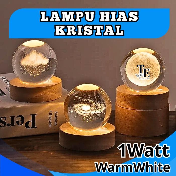 Lampu tidur hias LED Bulat Kristal hiasan kamar tidur Aesthetic Mini Kayu Usb *