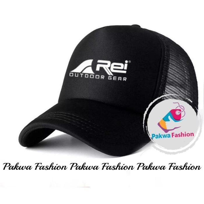 Topi Jaring Distro Rei Outdoor Gear Text Putih Baseball Pria Wanita *