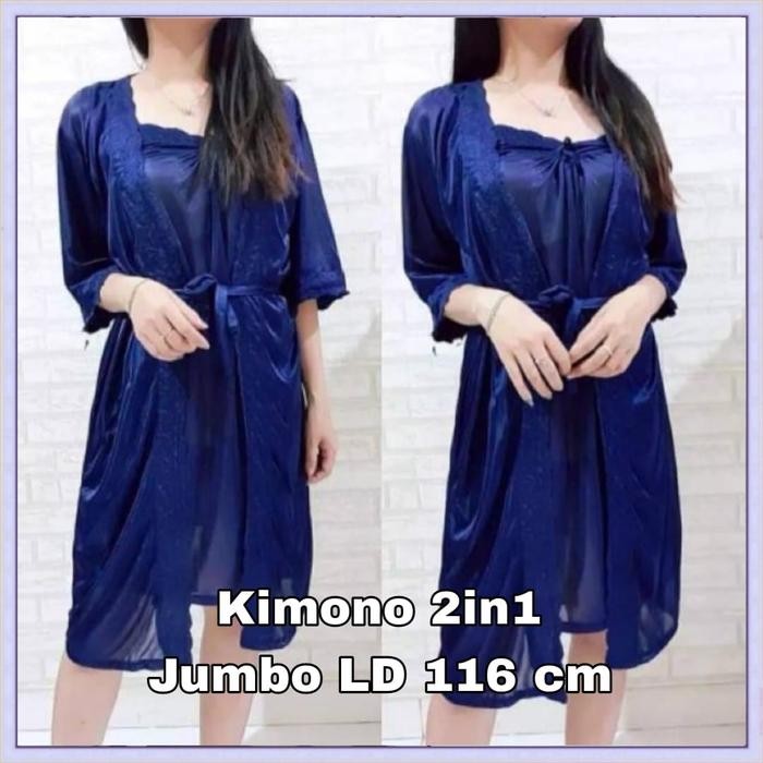 Vergo - Dress Jumbo kimono 2in1 Polos ld 116 cm bahan satin ice silk / kimono Wanita Tidur *